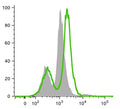 Figure 1. Jurkat cells were treated with staurosporine to induce apoptosis, then stained with FAM- VAD-OPH I (Cat. 6354) or FAM-VAD-FMK FLICA® (Cat. 92), washed and then read on a flow cytometer. Results with the OPH inhibitor (grey solid) are consistent with those achieved