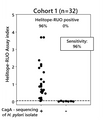 Sensitivity of Helitope-RUO Rapid ELISA kit using CagA+ and CagA- human serum samples.